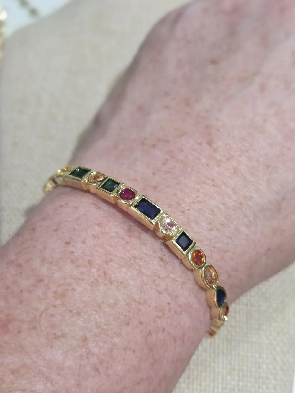 Gold Multi-Gemstone Cuff Bracelet - Colorful Stone Accents